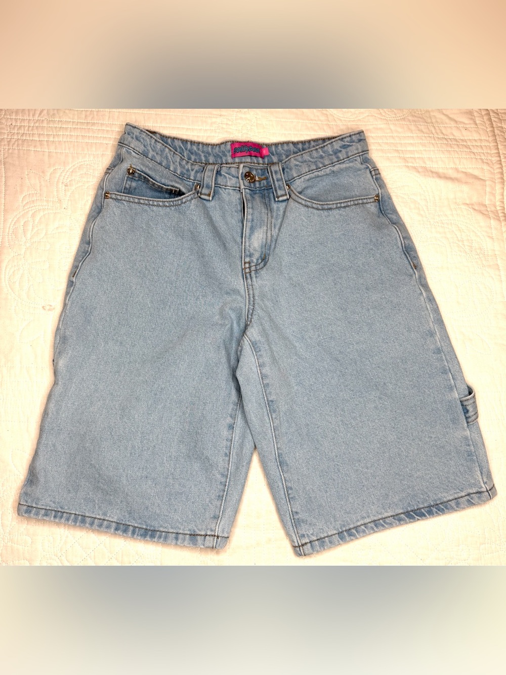 Edikted Jacqui Low Rise Denim Bermuda Shorts Light Blue Size XS Skater Y2K